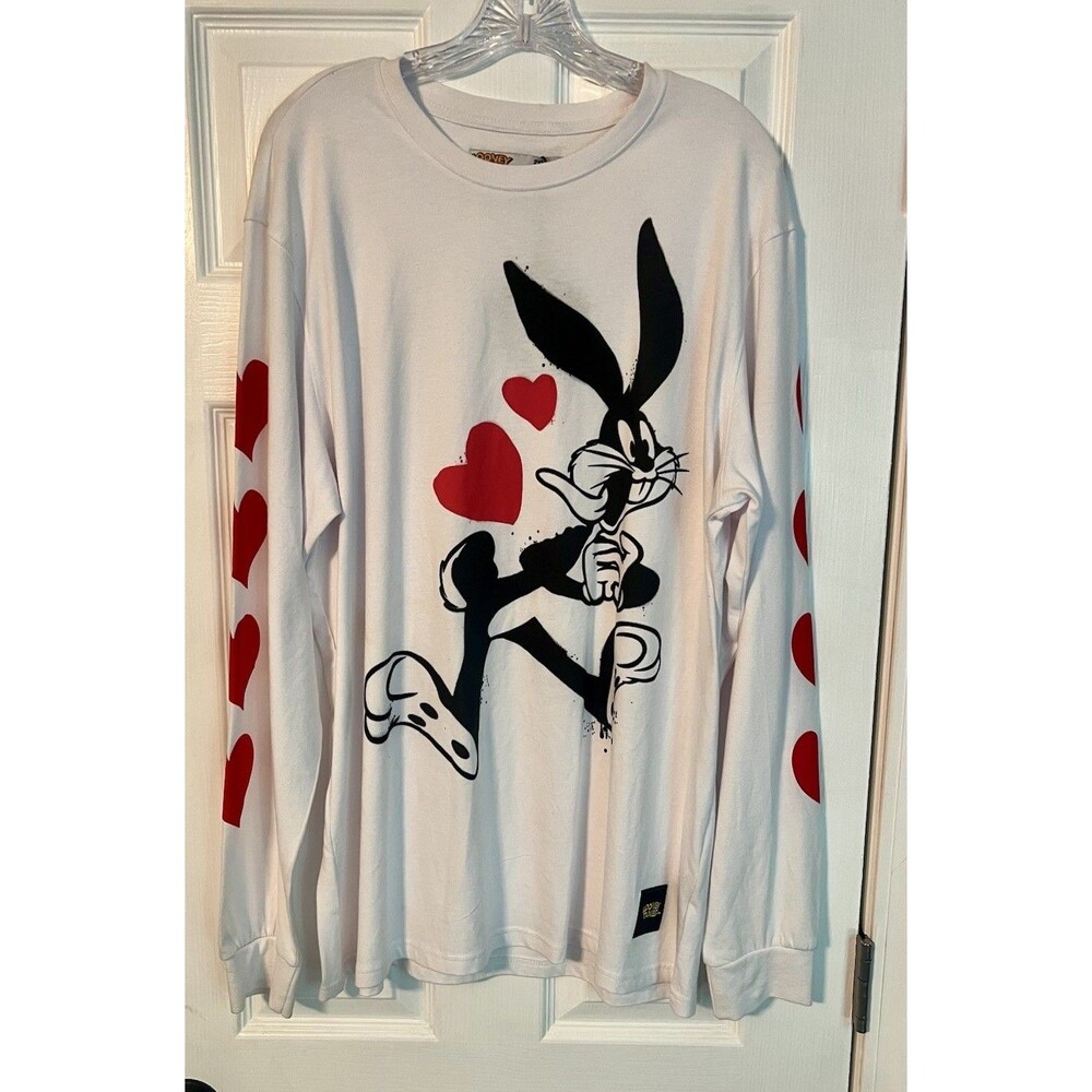 Looney Tunes Bugs Bunny Shirt Mens 2XL White Long Sleeve Hearts NWT LT20301EJ